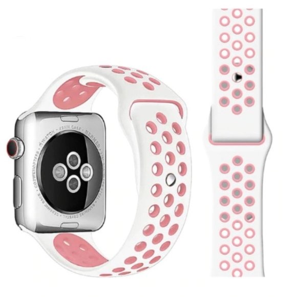 NEW[BAND] Pink-White Sport Silicone For Apple Watch - Picture 1 of 2